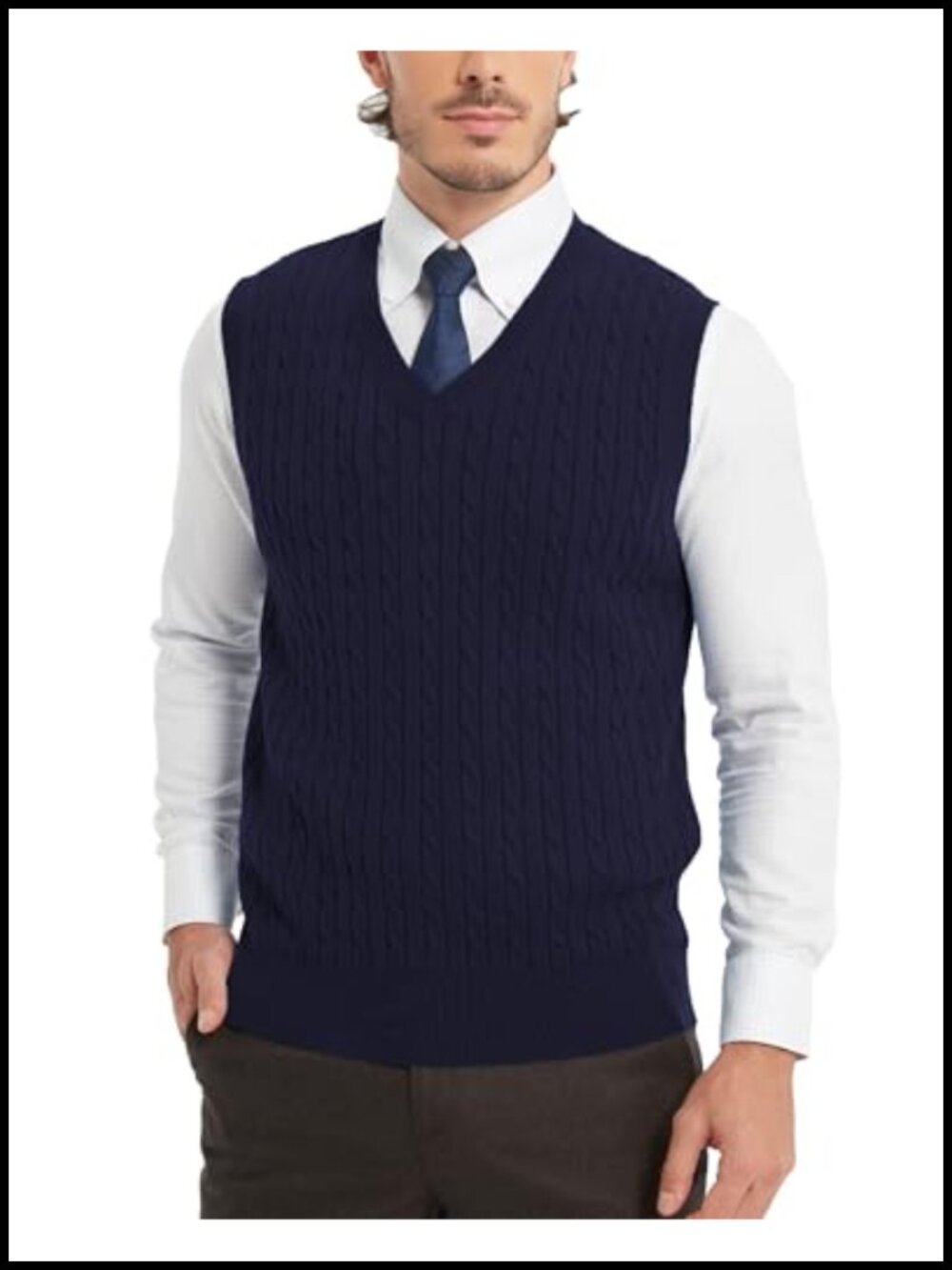 Men's 100% Cotton Cable Knit Sleeveless Pullover Vest V-Neck W/ Box